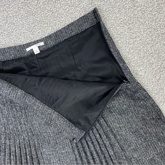 Halogen Speckled Tweed Pleated Skirt Black Gray 2 A Line Academia Knee Length - Picture 9 of 13